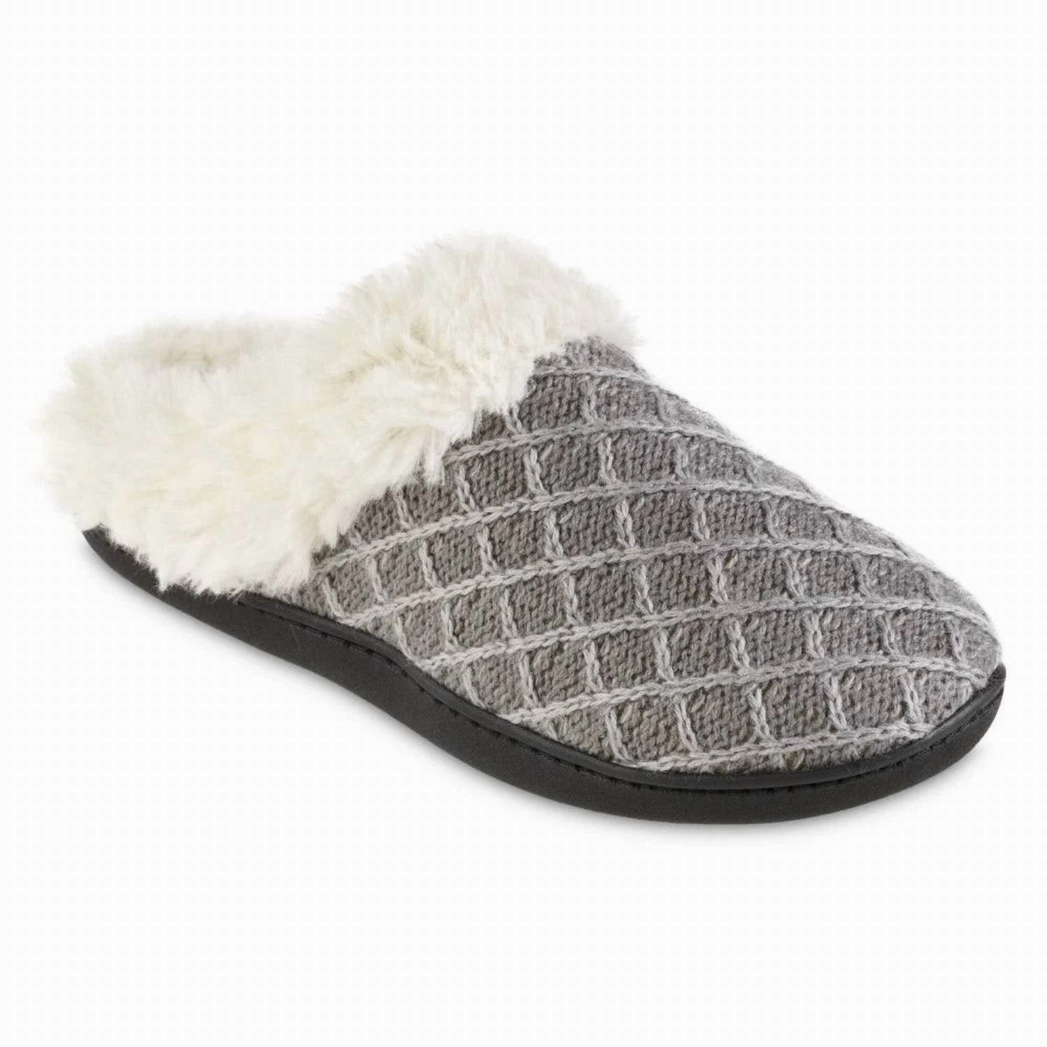 Women's Diamond Sweater Knit Hoodback Slipper In Light Gray Comfort Sandal Stay Relaxed