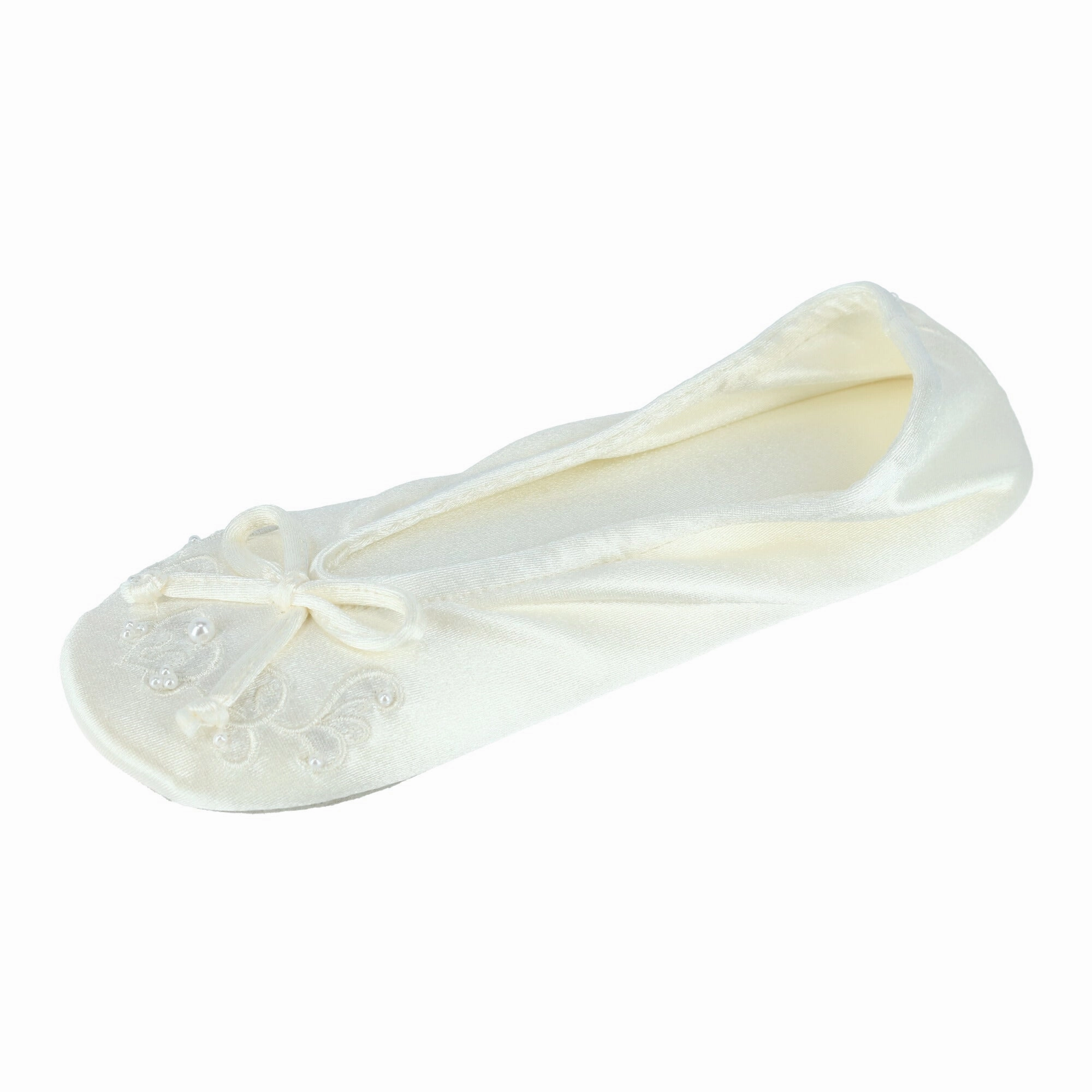 strap on Women's Embroidered Pearl Satin Ballerina Slippers