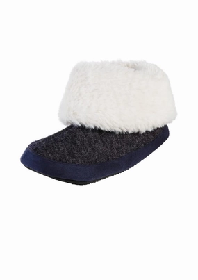 All Day Wear Women's Heather Knit Marisol Boot Eco Comfort Slipper In Navy Blue
