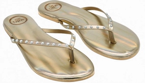Quick Slide Tough Women's Indie Solid Metallic Gold With Pearls Flip-Flop