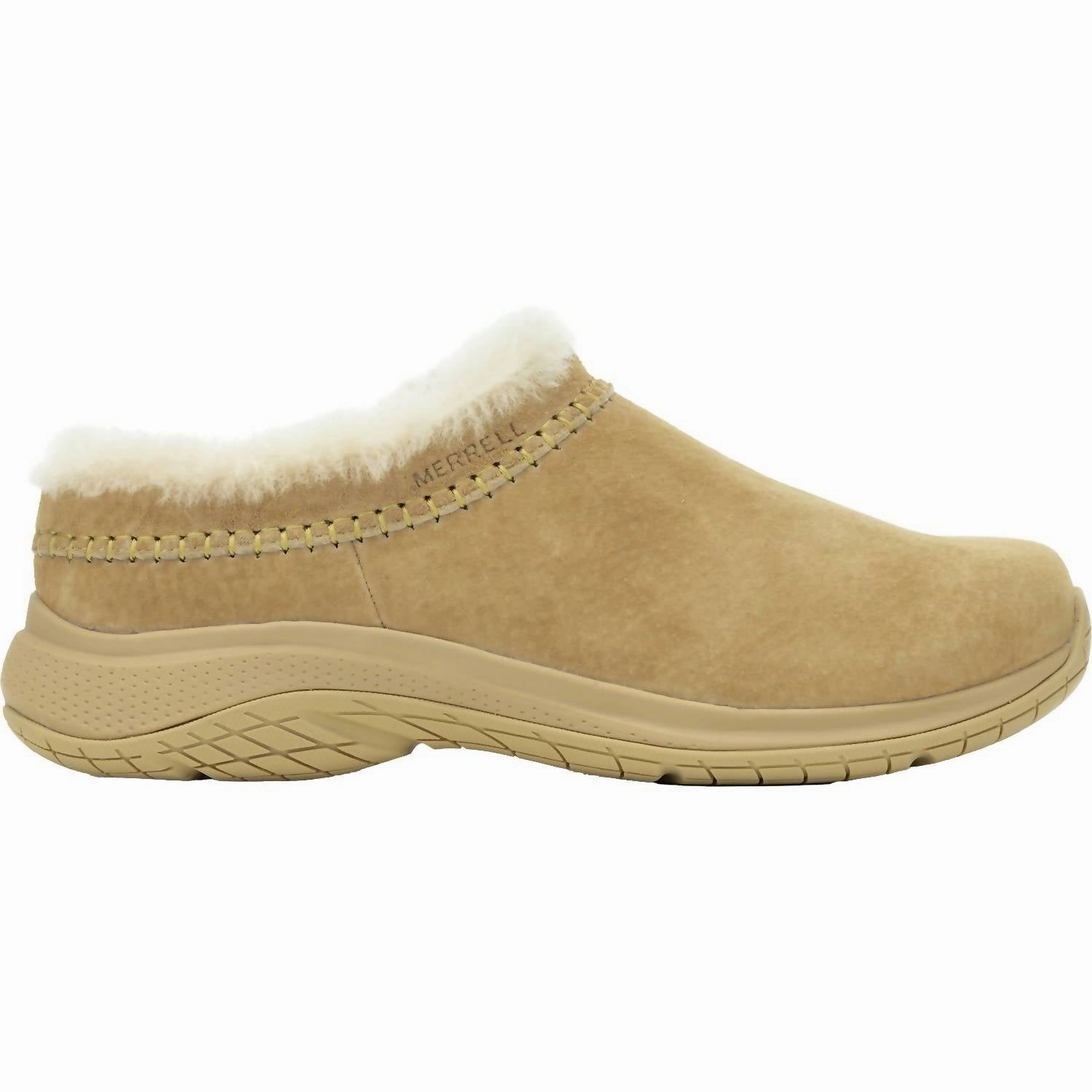 Women's Merrell Encore Ice 5 Tan Suede Shoes In Brown Quick Slip-On Sandals Breathable Construction