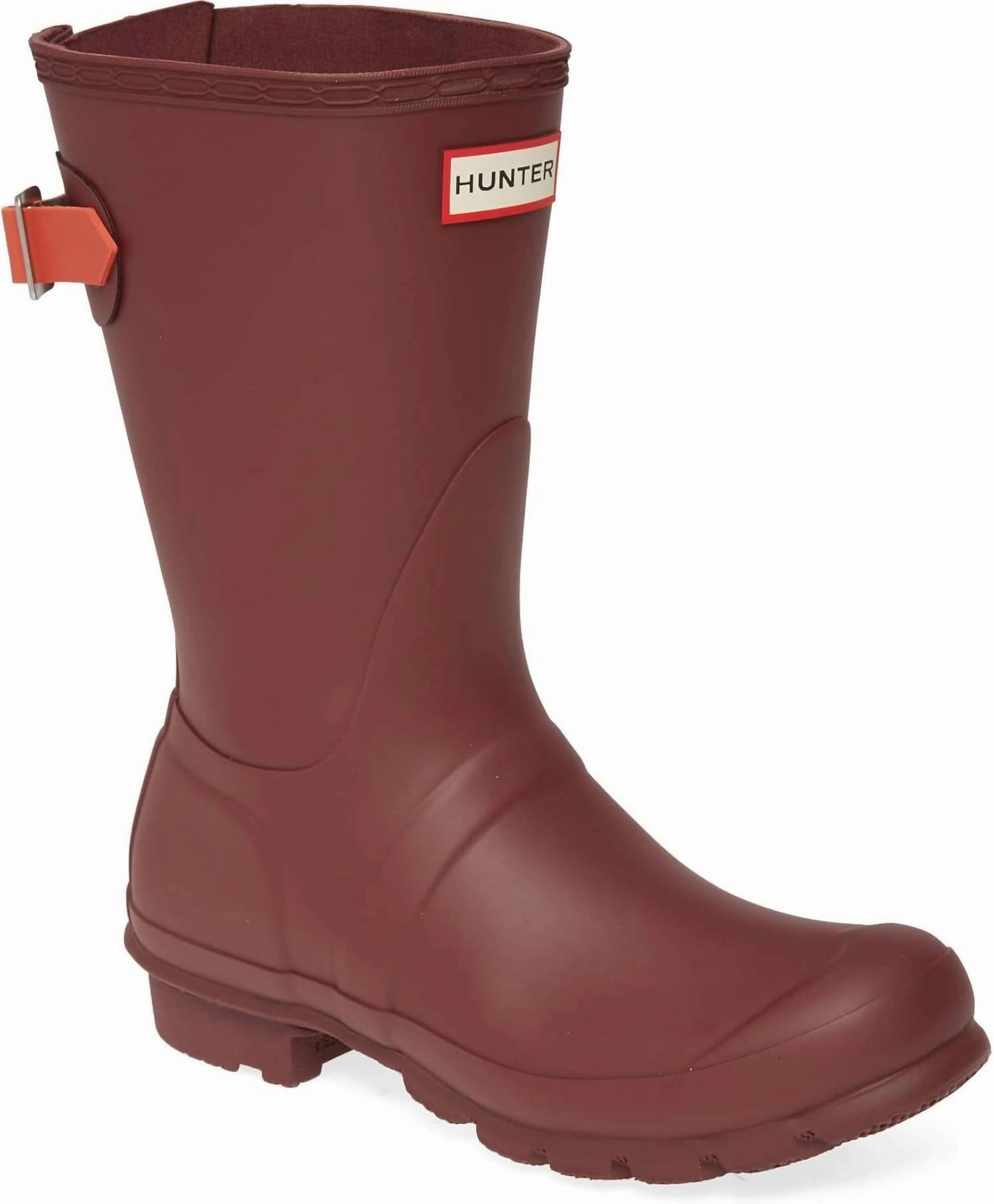 Women's Original Short Back Adjustable Rain Boot In Rumbling Red/siren Easy to Wear Chilly Comfort Protection
