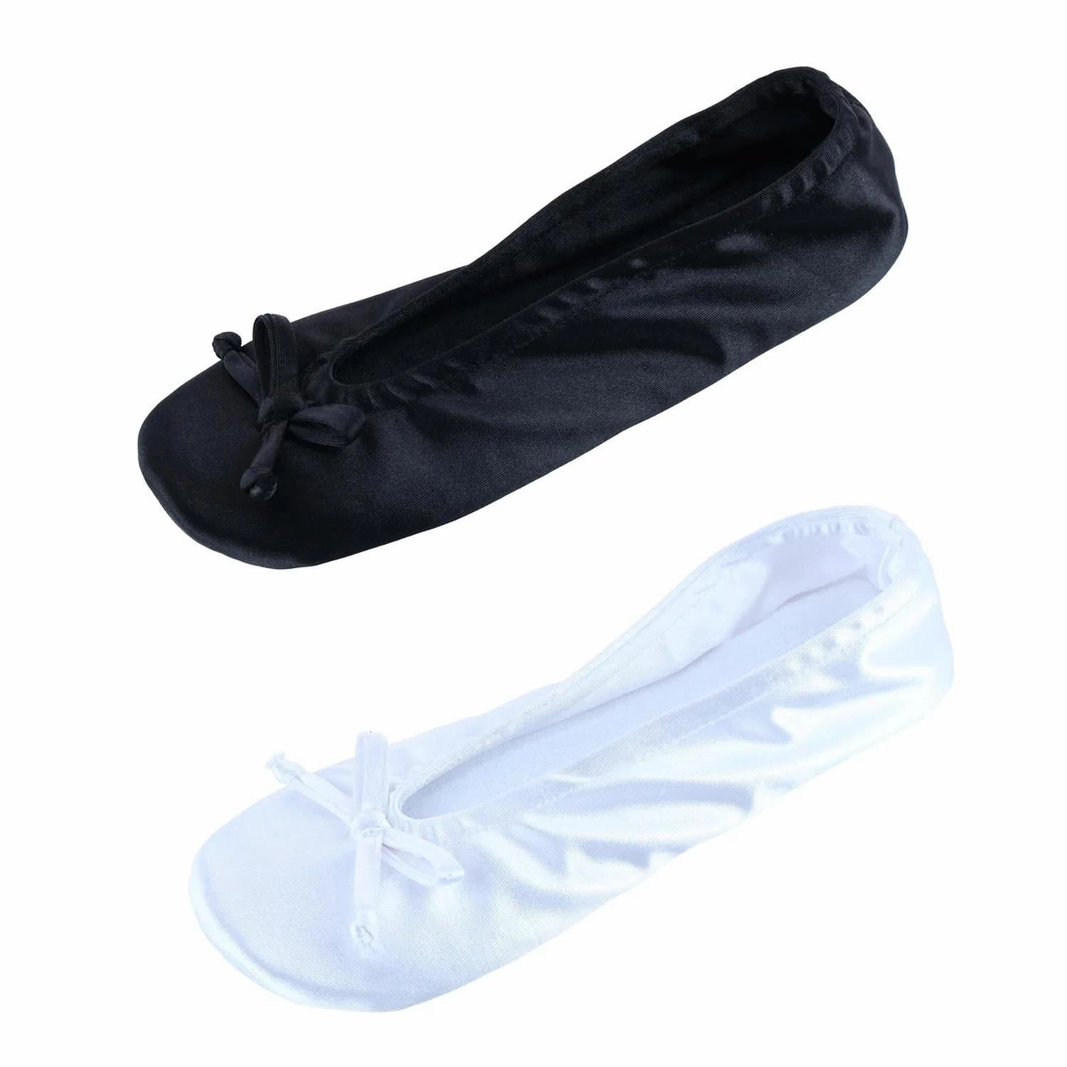 Women's Satin Ballerina Slipper House Shoe (Pack of 2) Square Toe