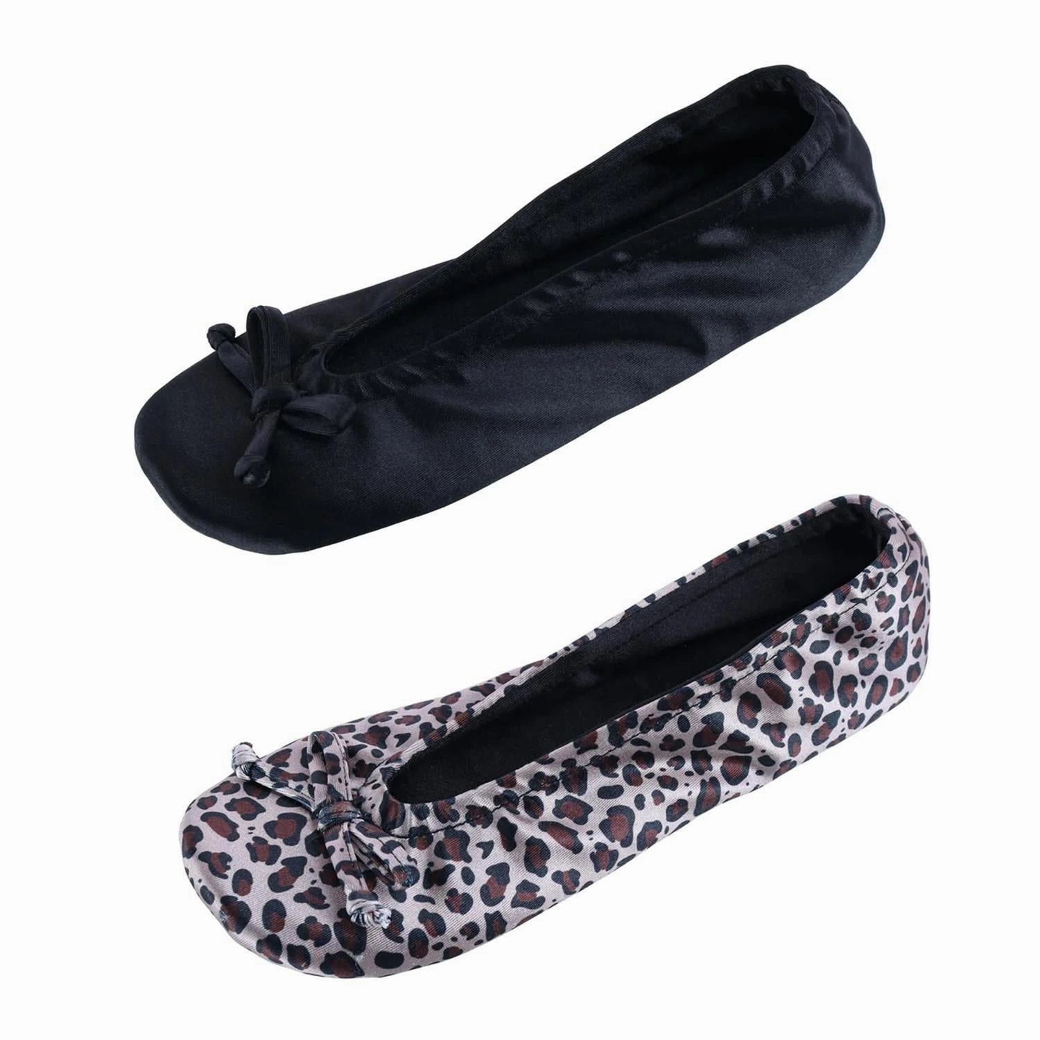 Women's Satin Ballerina Slipper House Shoe (Pack of 2) Enhanced Safety