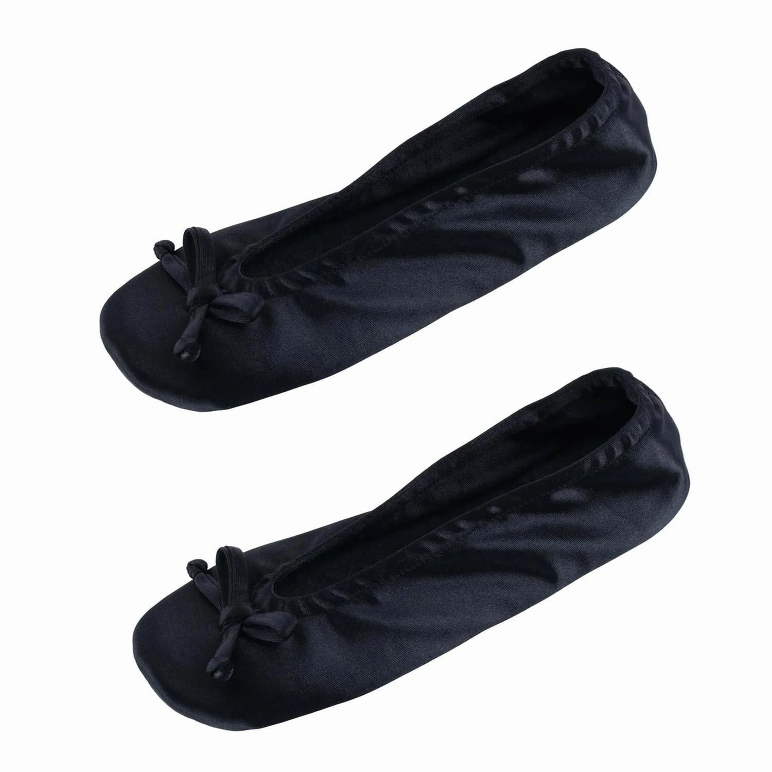 Women's Satin Ballerina Slipper House Shoe (Pack of 2) Lace Up Style Slip Ease