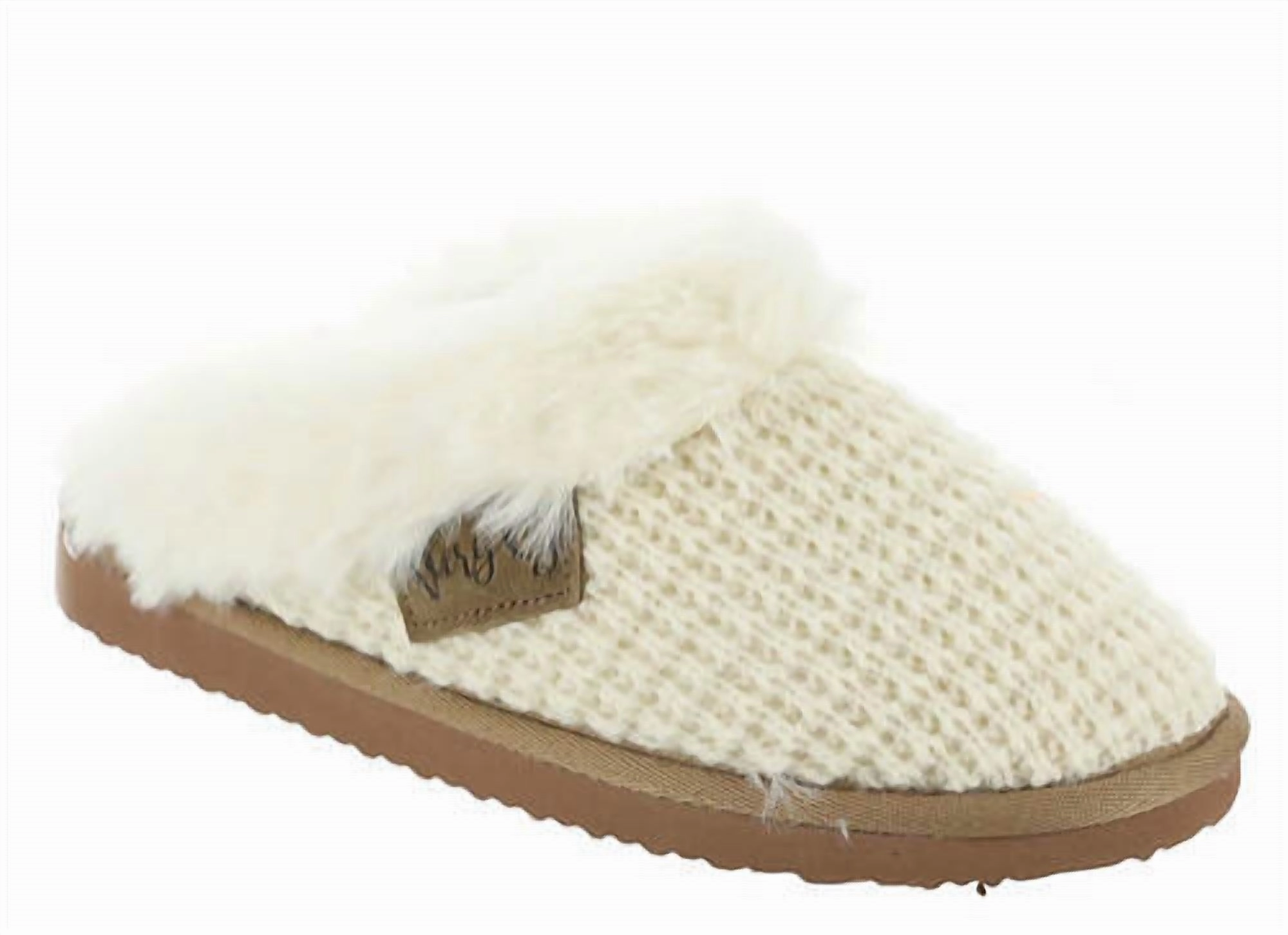 Quick Fit Relaxation Soft Touch Material Women's Sweater Fuzzy Knit Slip On Slippers In Cream