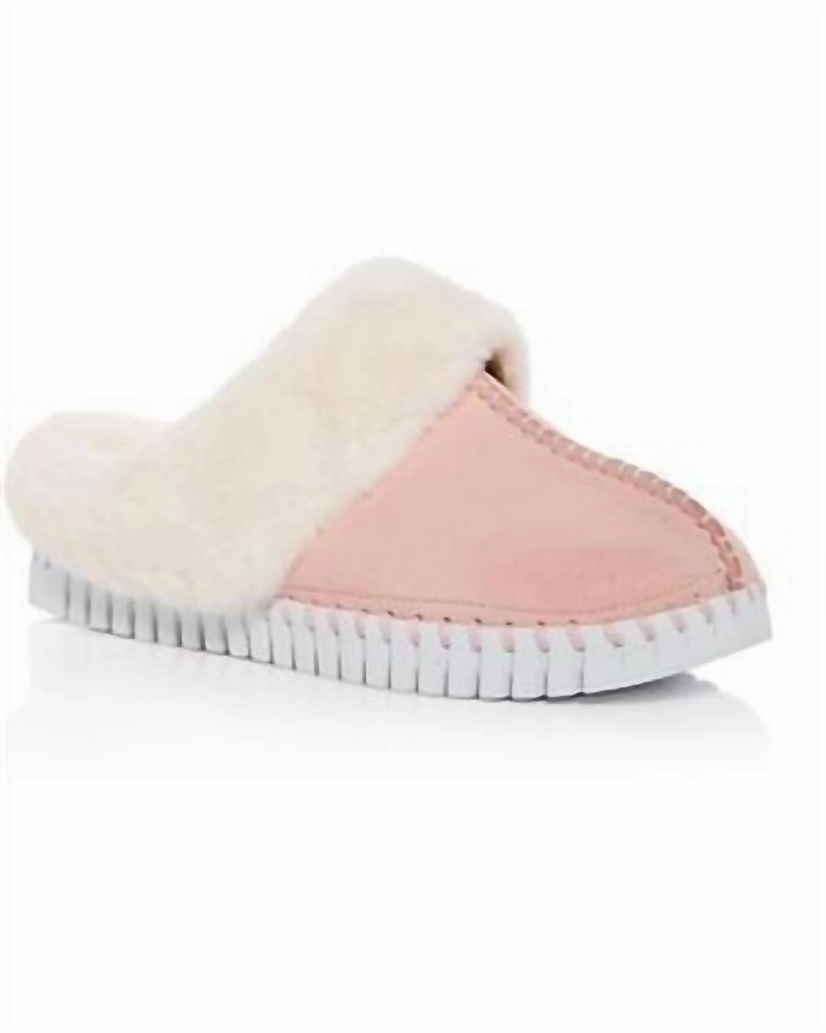 Stylish and Comfortable Instant Slip On Women's Tulip Faux Fur Trimmed Slippers In Adobe Rose