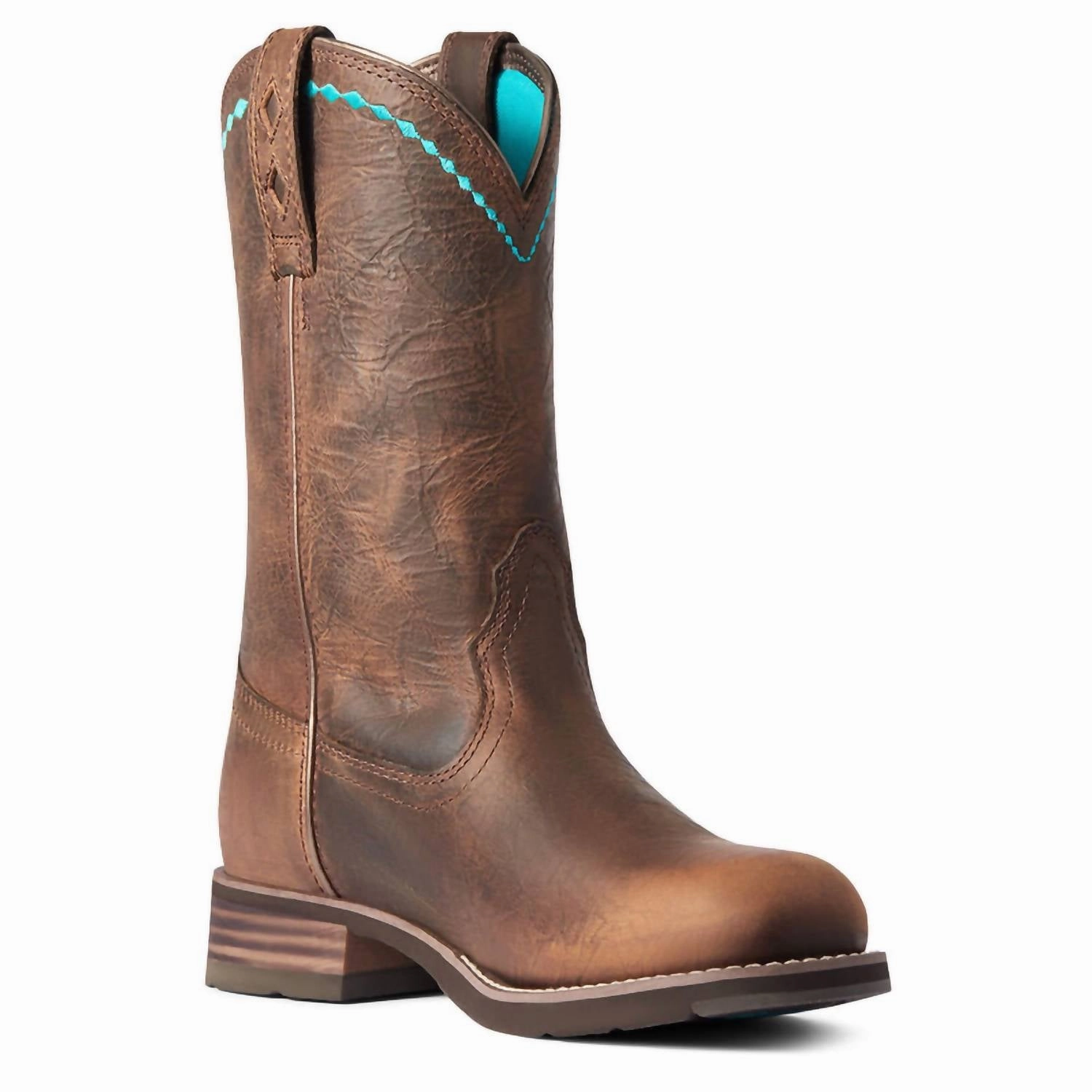 Weather Footwear Ready Women's Unbridled Roper Western Boots In Rare Teal Blue Stitching