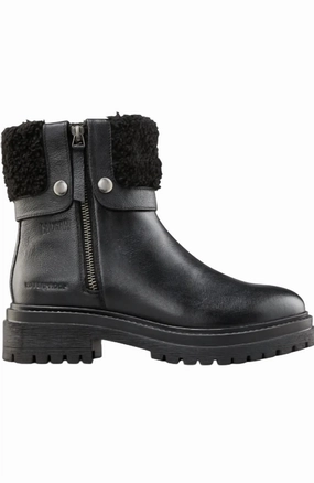 Women's Vigo Faux Shearling Cuff Waterproof Boot In Black Leather Comfort Shield Winter High Heels