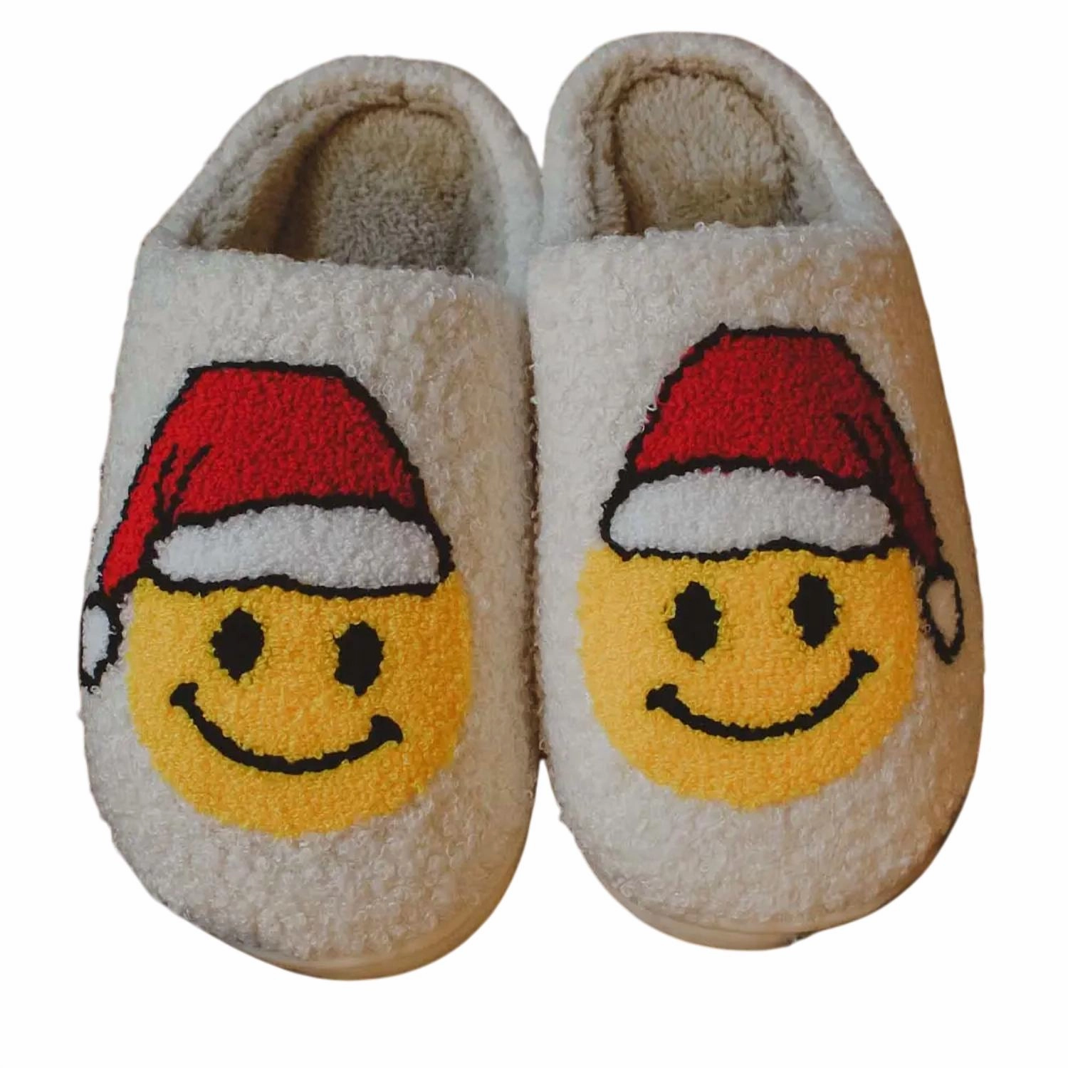Quick On-The-Go Women Santa Christmas Happy Face Sherpa Slippers In Santa Smiley