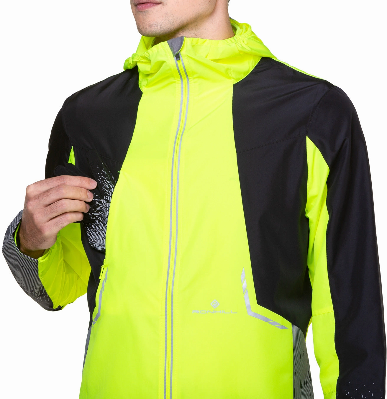 Ronhill Tech Reflect Mens Running Jacket - Yellow Secure Closures